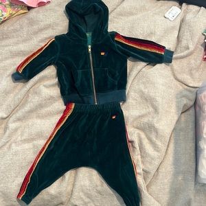Aviator Nation Kids unisex velour green sweat suit 6-12months